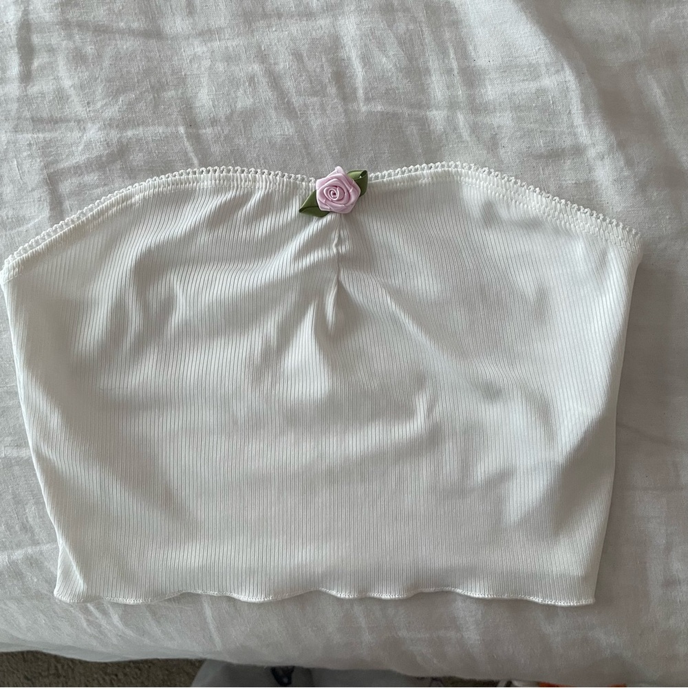 STRAPLESS FLOWER WHITE TOP - Picture 2 of 2